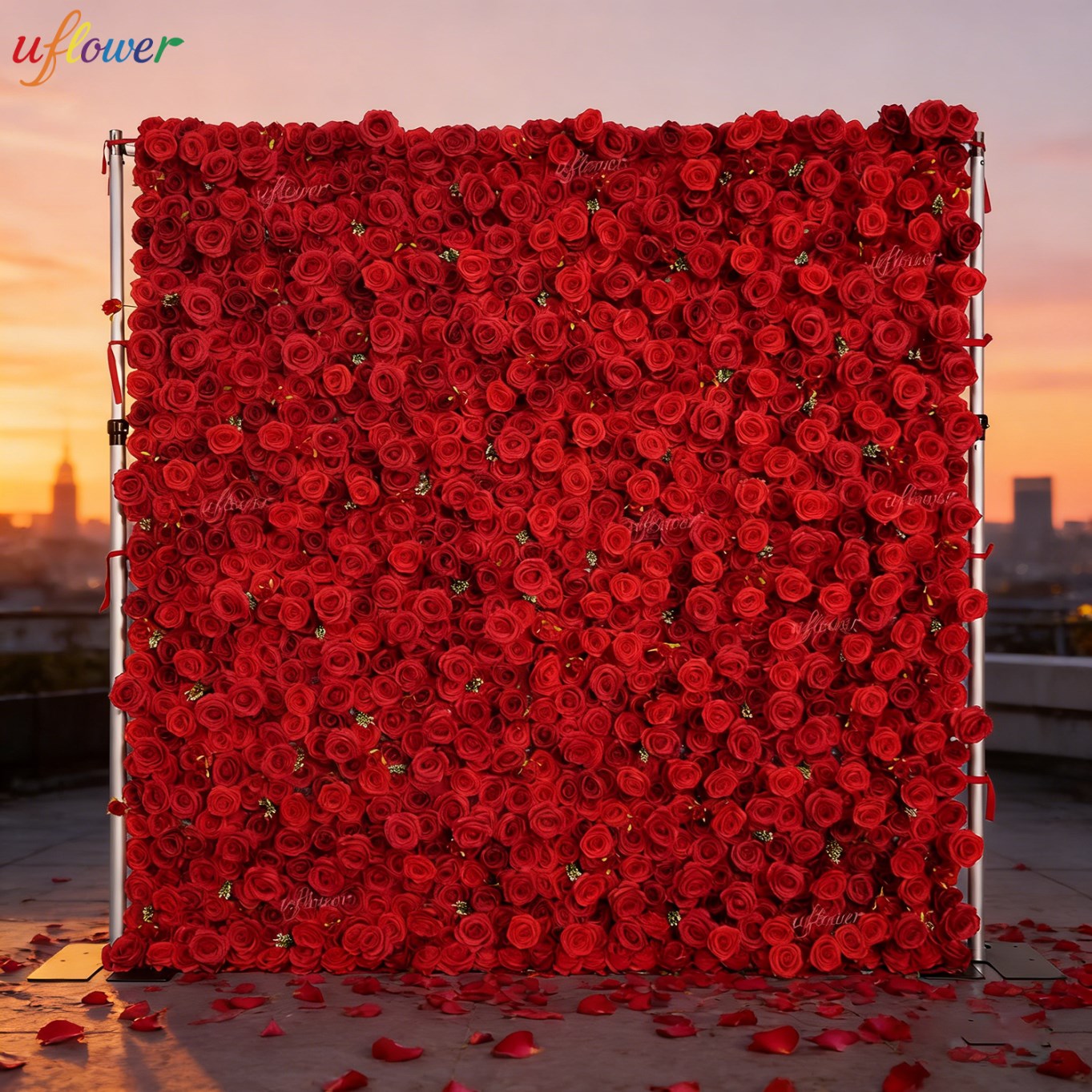 Wedding Backdrop Curtain - Dinding Bunga Mawar Merah Buatan Uflower,