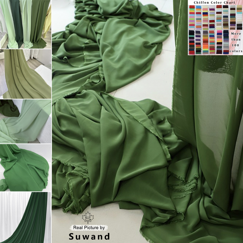 Wedding Backdrop Curtain - Kain sifon hijau zaitun dekorasi pesta