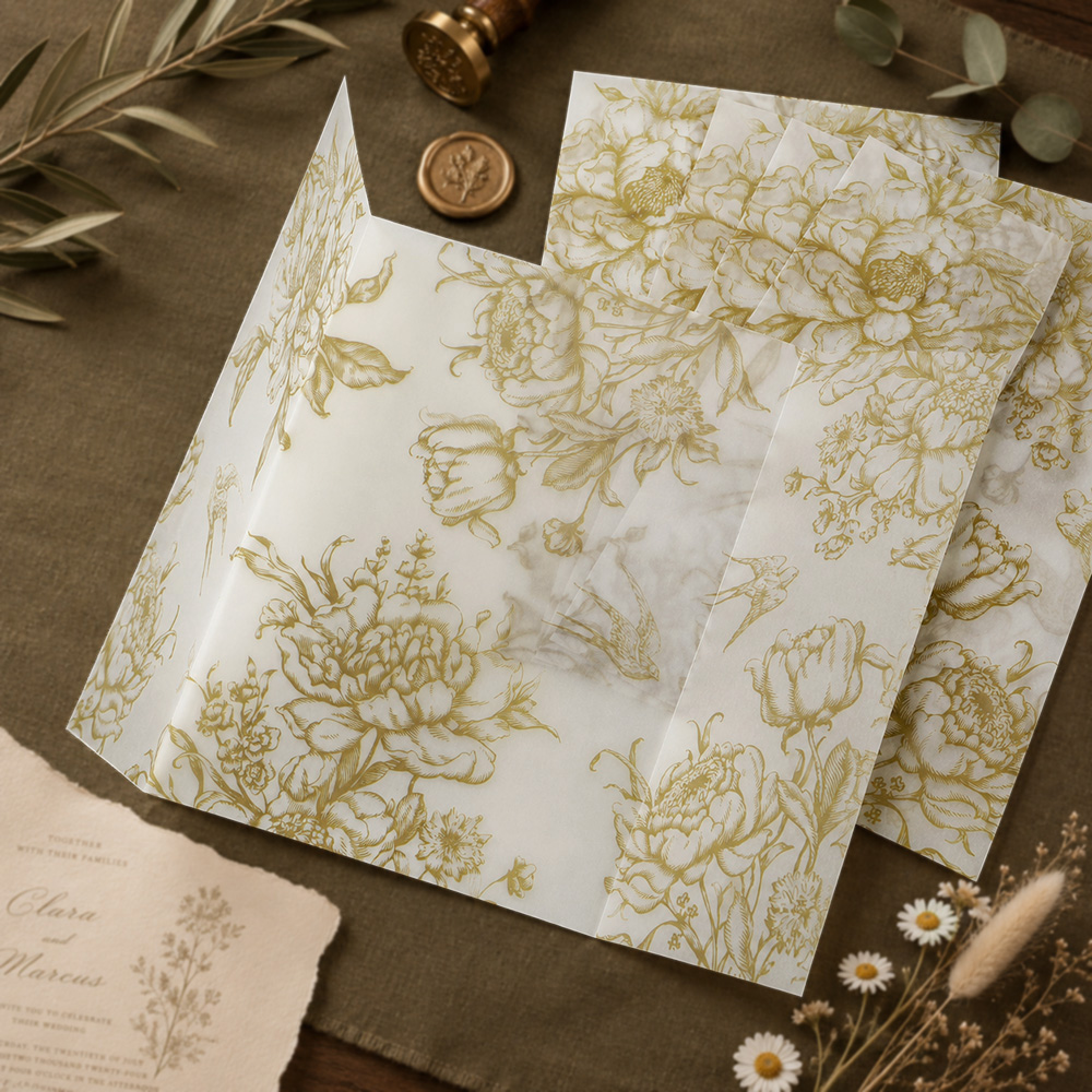 Wedding Envelopes - 20/50 Buah Pembungkus Vellum dengan Bunga