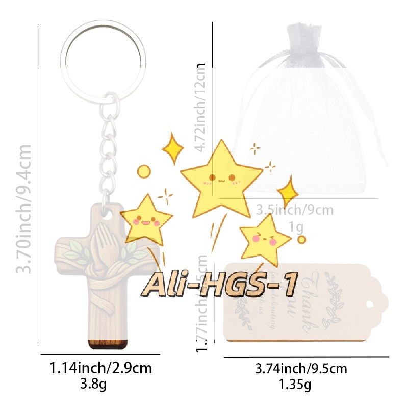 Wedding Supply Bulk - 1/3pcs/1set Gantungan Kunci Salib Kayu Religius,