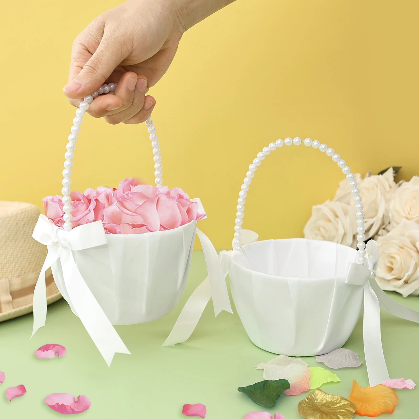 Wedding Hampers - 2 Buah Keranjang Bunga Pernikahan Satin