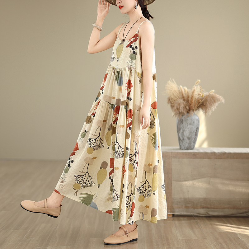 Gaun Maxi Katun Linen Bermotif - Good Floral & Wedding Decor Supply ulasan dan harga